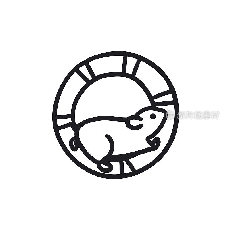 Hamster running in the wheel sketch icon